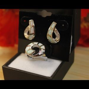 Exceptional White Opal Earrings and Ring SET